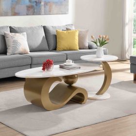 Modern Nesting Coffee Table Set of 2 End Table for Living Room, Oval and Round Table Set, Golden Modern Nesting Coffee Table Set of 2 End Table for Living Room, Oval and Round Table Set, Golden