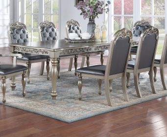 Formal 1pc Dining Table w 2x Leaves Only Silver / Grey Finish Antique Design Rubberwood Large Family Dining Room Furniture Formal 1pc Dining Table w 2x Leaves Only Silver / Grey Finish Antique Design Rubberwood Large Family Dining Room Furniture